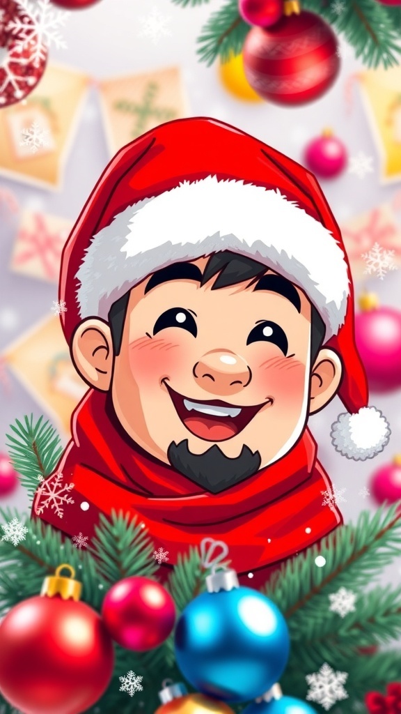 Christmas themed profile picture of Toji with Santa hat and holiday decorations.